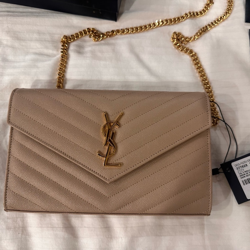 Saint Laurent YSL  CASSANDRE Large monogram quilted leather wallet on chain
